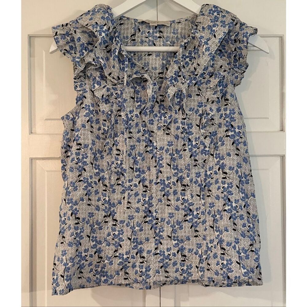 Loft bouquet ruffle blue floral top size xs - Picture 4 of 10